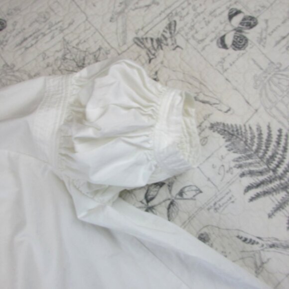 EUC $495 CO ESSENTIALS White Poplin short puff sleeve gather crew neck top M - Picture 5 of 11